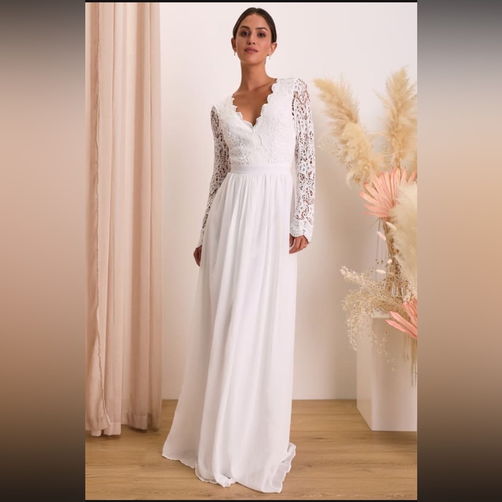Awaken My Love White Long Sleeve Lace Maxi Dress